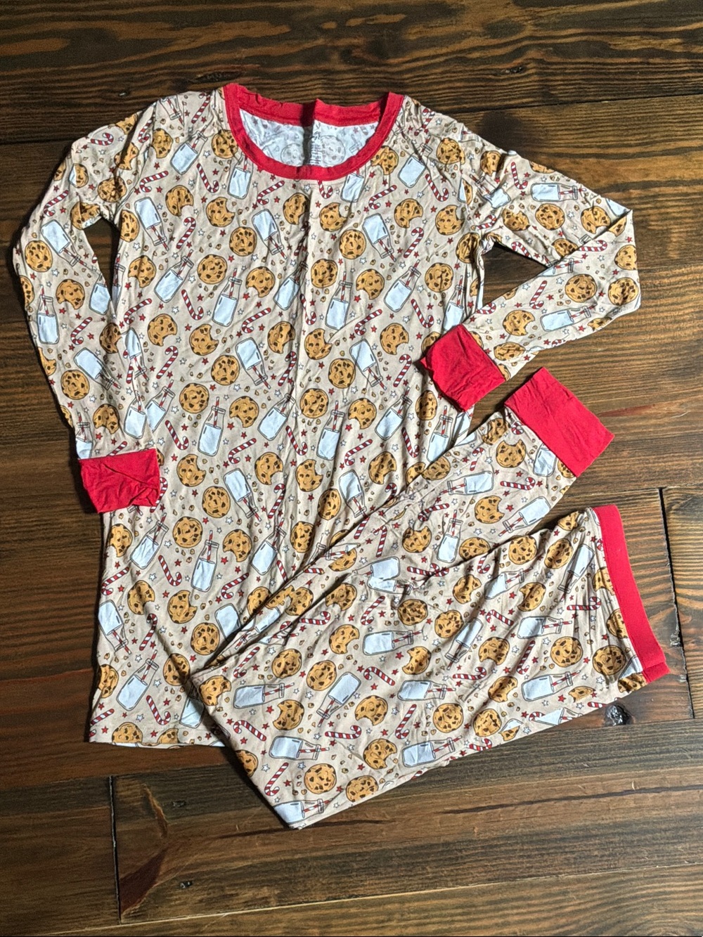 Kids Cookie & Milk Pajama Set with Red Trim